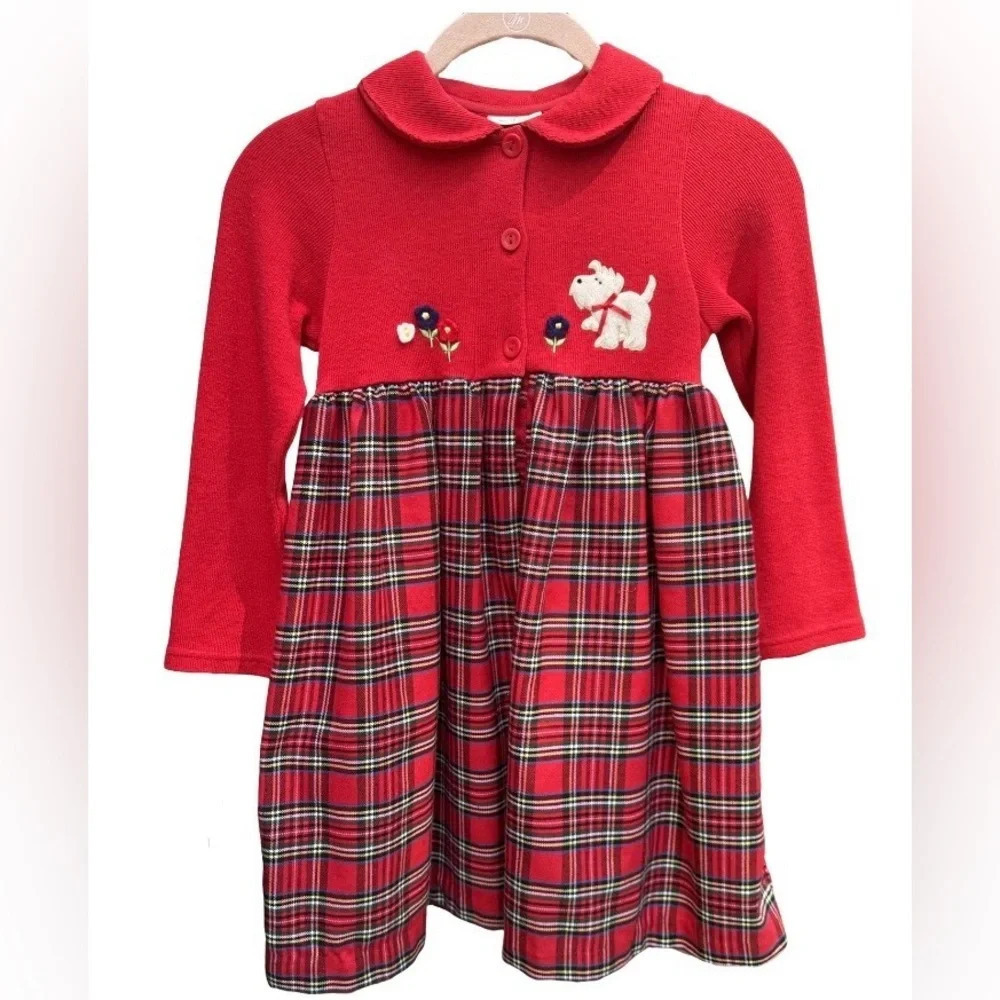b.t kids Vintage Embroidered Scotty Dog and Little Flowers. Size 6x Kids Plaid